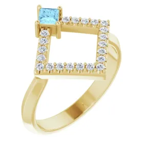 Value Work 14K Yellow Aquamarine & 1/5 CTW Diamond Geometric Ring