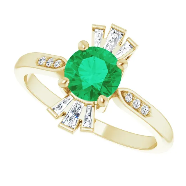 Comfortable Product Trendy Article 14K Yellow Emerald & 1/6 CTW Diamond Ring