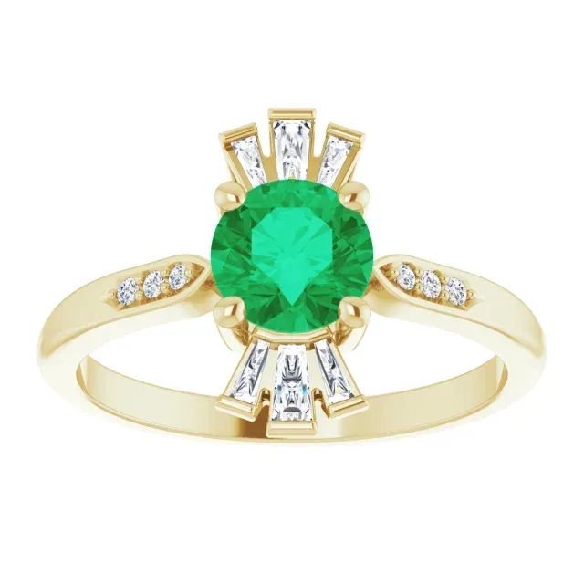 14K Yellow Emerald & 1/6 CTW Diamond Ring Handmade Quality Modern Memento