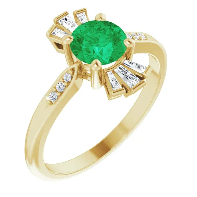 Ready Made Eternal Style 14K Yellow Emerald & 1/6 CTW Diamond Ring