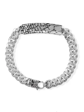 Ethereal Feature Mens Lizard Skin Pattern ID Curb Chain Bracelet 8.5-in Sterling Silver