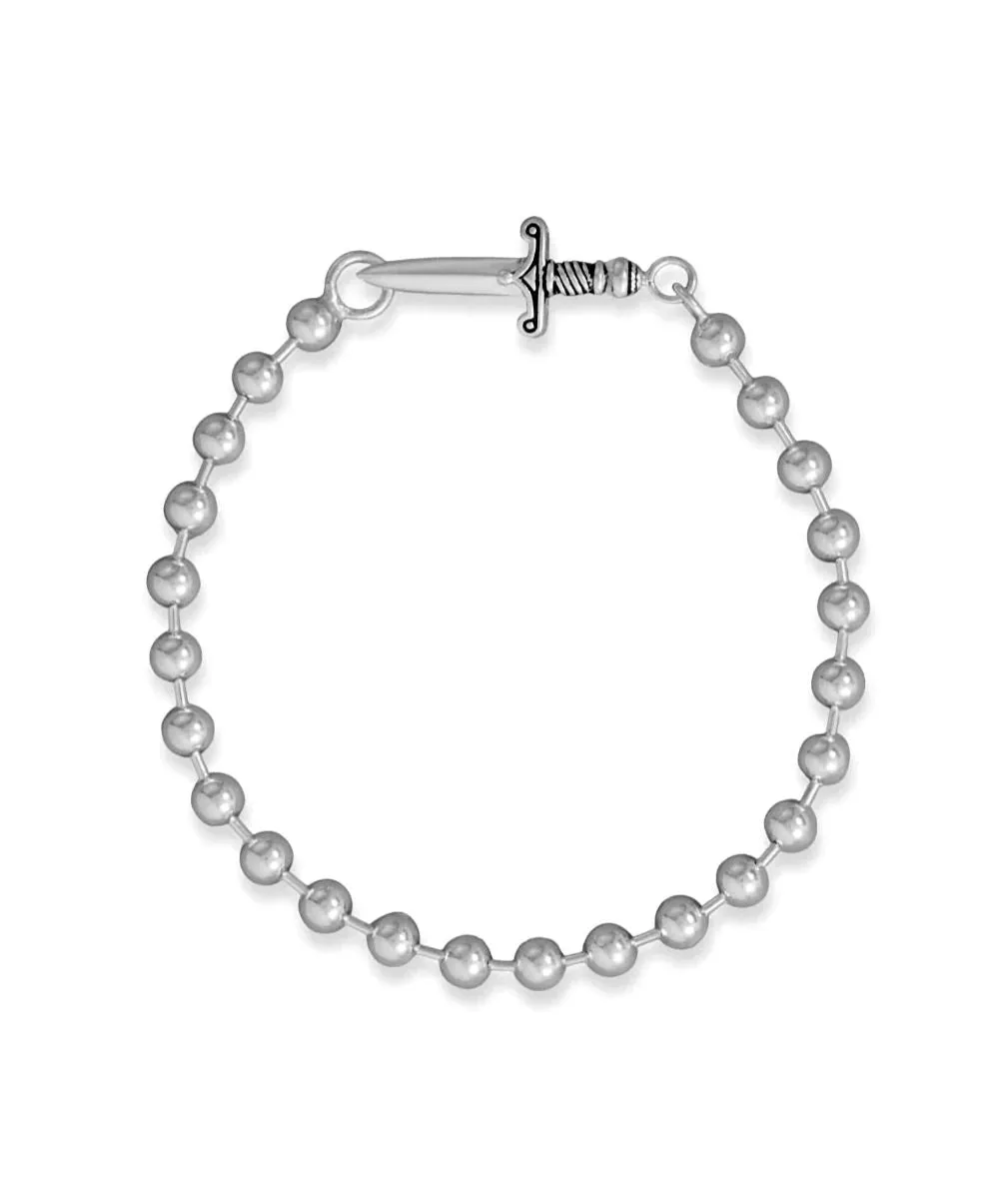 Layer mood Mens Polished Bead with Sword Clasp 8-inch Bracelet Sterling Silver