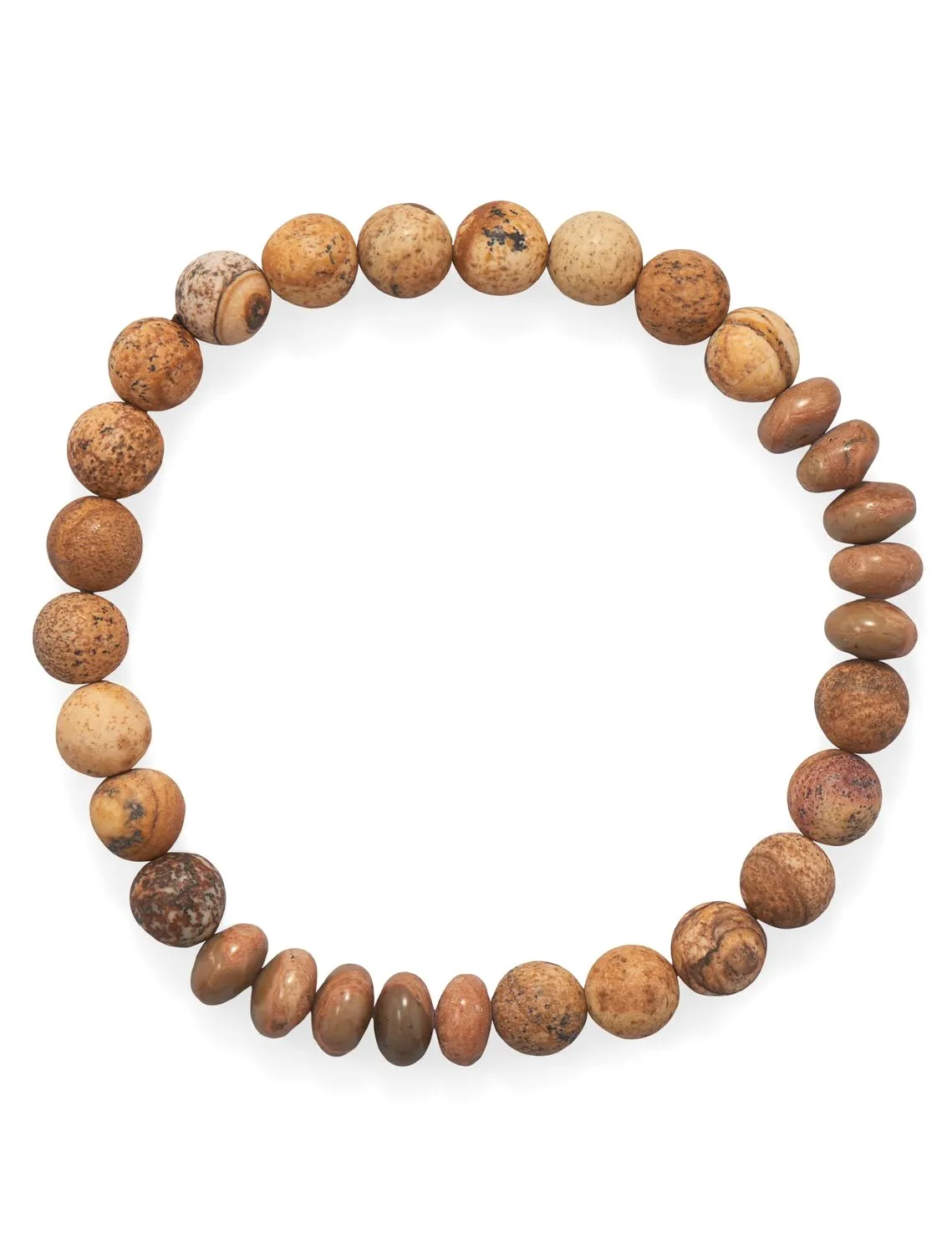 Mens Stretch Bracelet with Map and Picture Jasper Beads Polished Shape