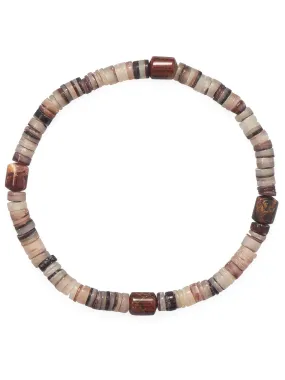 Mens Stretch Bracelet with Shell Heishi and Varied Color Jasper Instant Match