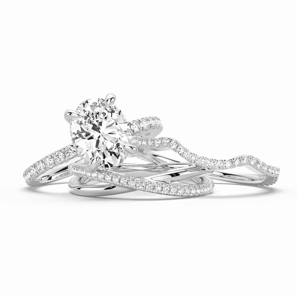 Micropav?? Oval Moissanite Ring Set with Matching Stacking Band Shiny Embellishments Polished Mood