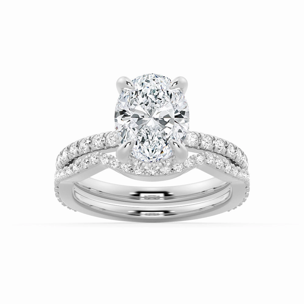 Everyday Luxury Micropav?? Oval Moissanite Ring Set with Matching Wedding Band