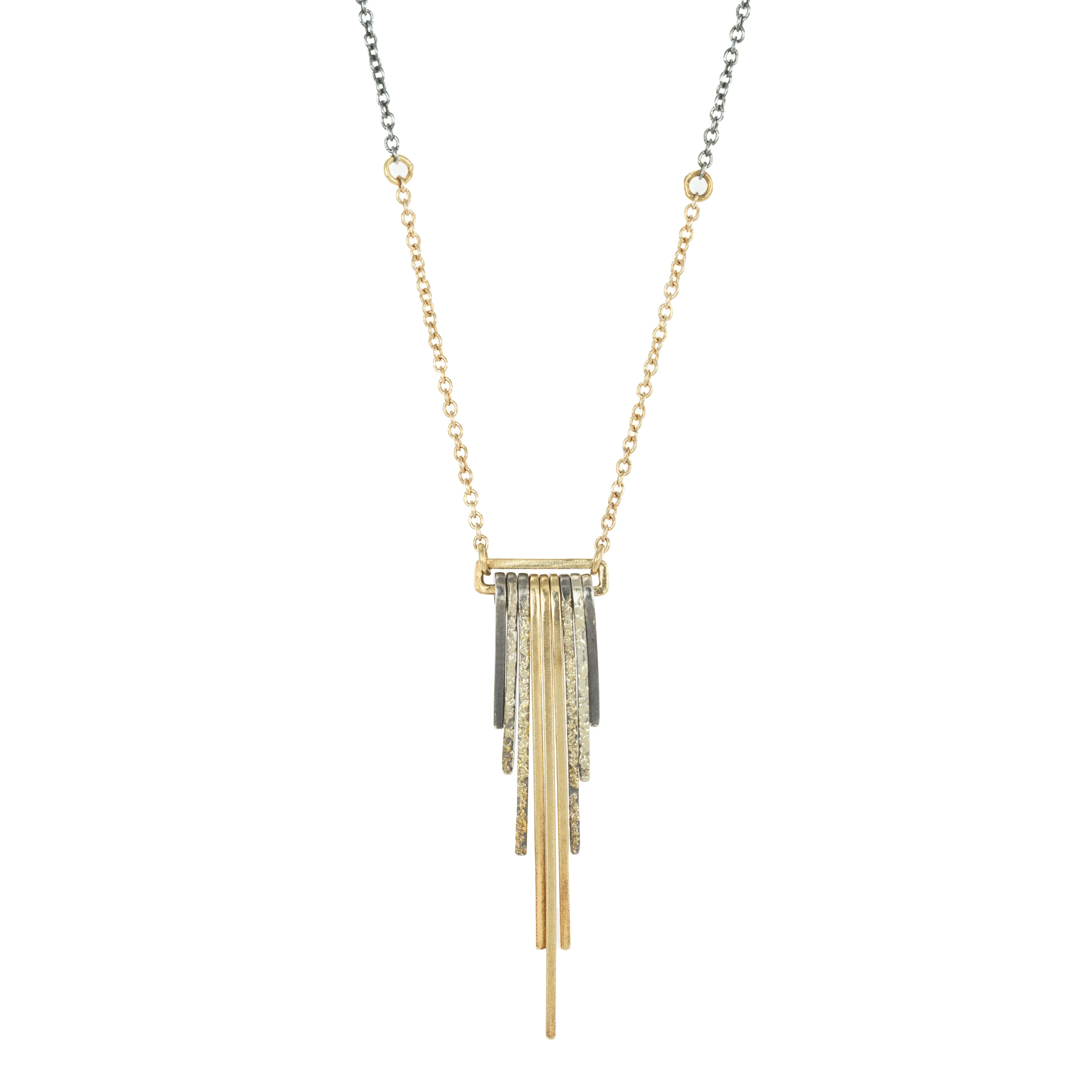 Fashion Spark Precious Gemstones Mini Decidedly Deco Necklace - 22k/18k Gold, Oxidized Silver
