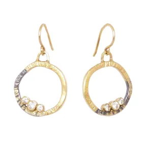 Trendy Detail Layered Accent Mini Turning Aspen Earrings with Diamonds - 18k Gold, Oxidized Silver   Reclaimed Diamonds