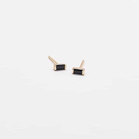 Contemporary Shine Timeless Fashion Mini Black Baguette Gold Studs