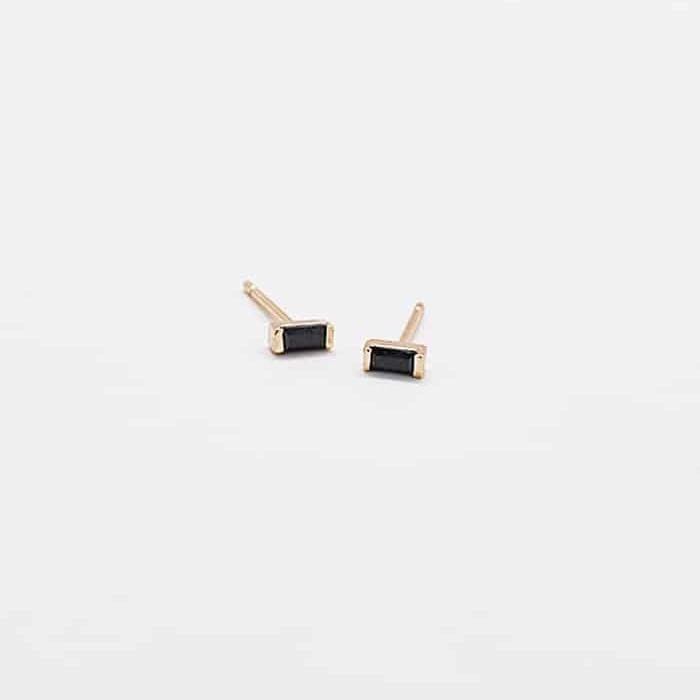 Contemporary Shine Timeless Fashion Mini Black Baguette Gold Studs