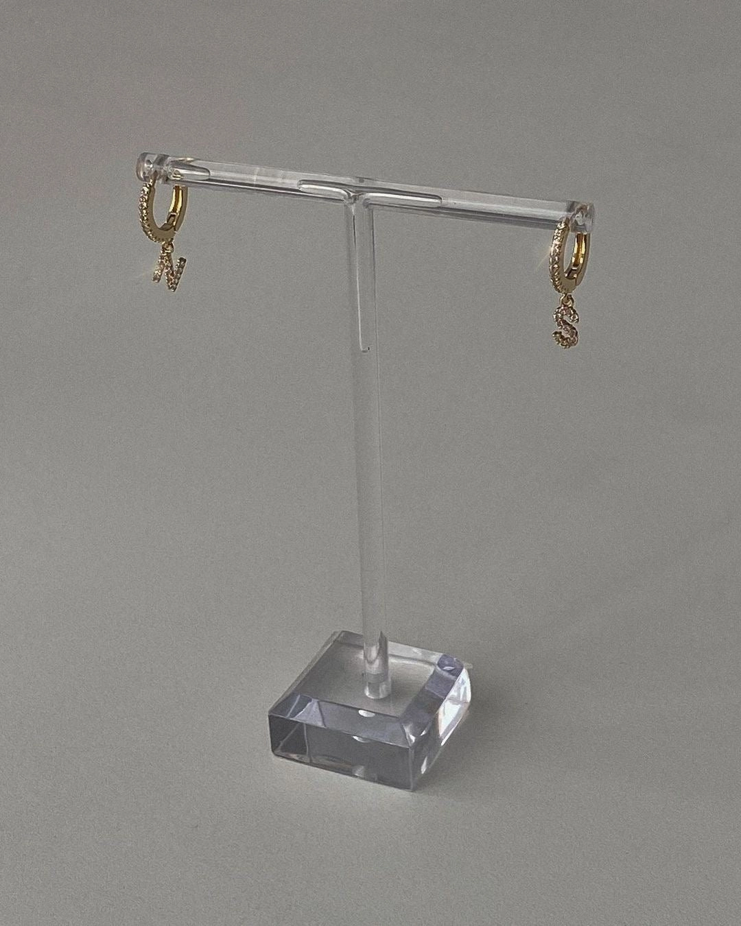 Sleek Glow Exclusive Finish Mini Initial Huggie Hoops with CZs, Personalized Letter Piercing