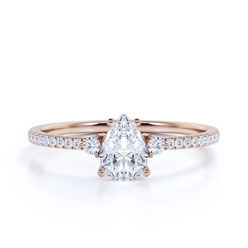 Delicate Touch Bright Choice Pave Set 1.50 Carat Pear Moissanite Engagement Ring