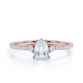 Pave Set 1.50 Carat Pear Moissanite Engagement Ring Fresh Finish