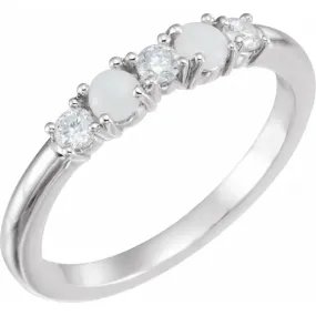 Girlfriend Gift 14K White Opal & 1/5 CTW Diamond Stackable Ring