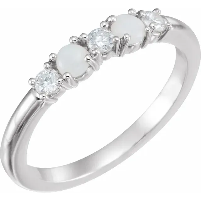 Effortless Chic Luxury Symbol 14K White Opal & 1/5 CTW Diamond Stackable Ring
