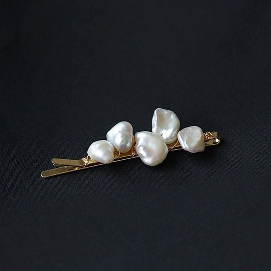 Sparkle Style Parisian 14K Gold Laurel Baroque Pearl Hair Clip, Freshwater Pearl Hairpin, Wedding Barrette