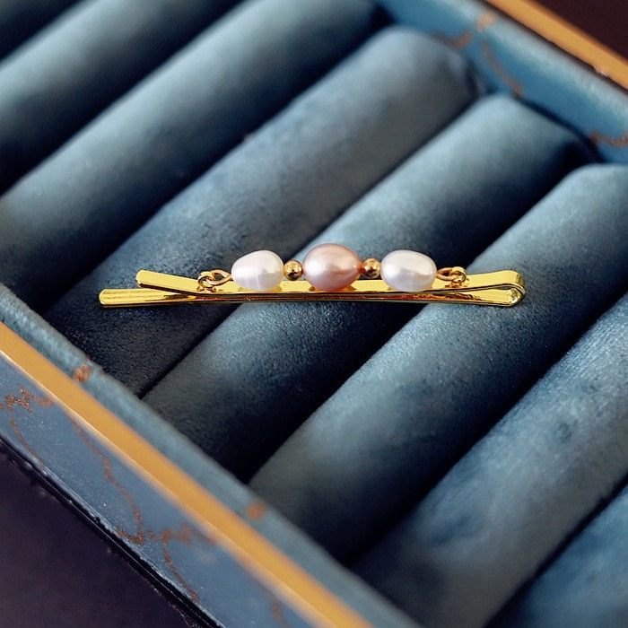 Parisian 14K Gold Laurel Baroque Pearl Hair Clip, Freshwater Pearl Hairpin, Wedding Barrette Monochrome Look Bright Pop