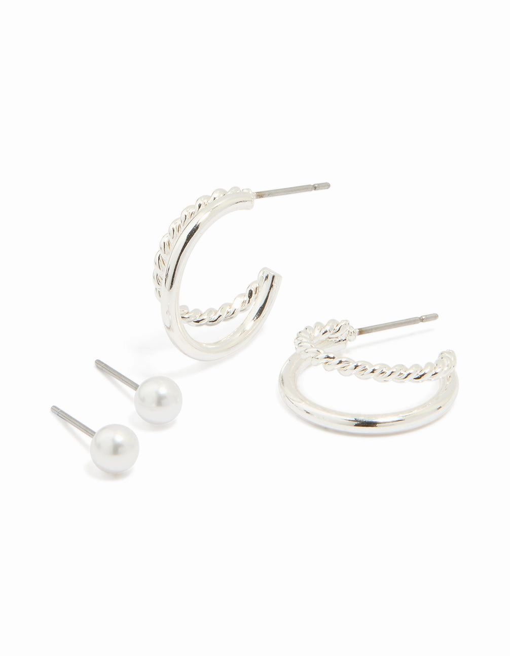 Silver Pearl Stud & Twisted Double Hoop Earrings 2-Pack Radiant Glam