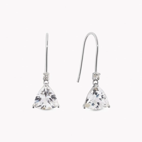 Glam Touch Bold Look Trillion Cut Earrings White Topaz Silver - Tuva