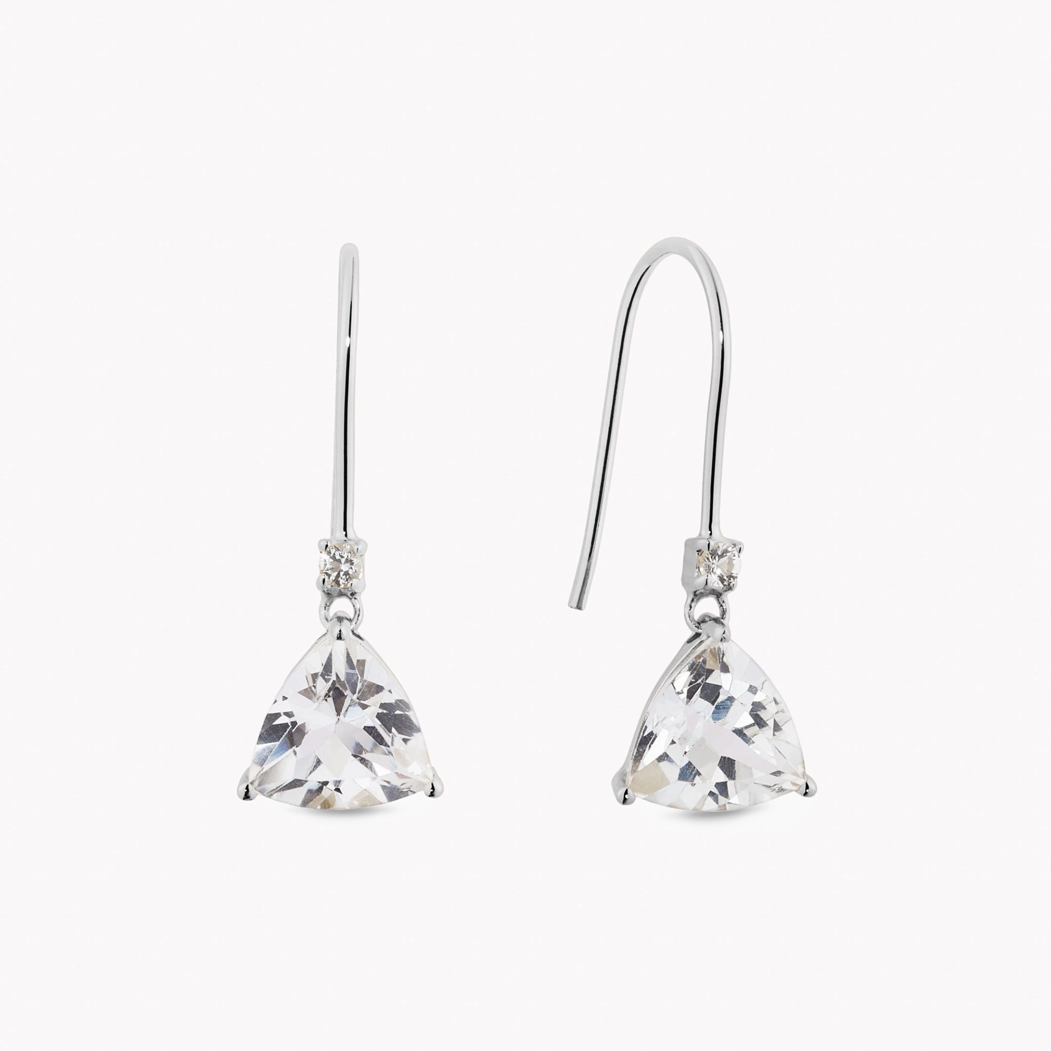 Glam Touch Bold Look Trillion Cut Earrings White Topaz Silver - Tuva
