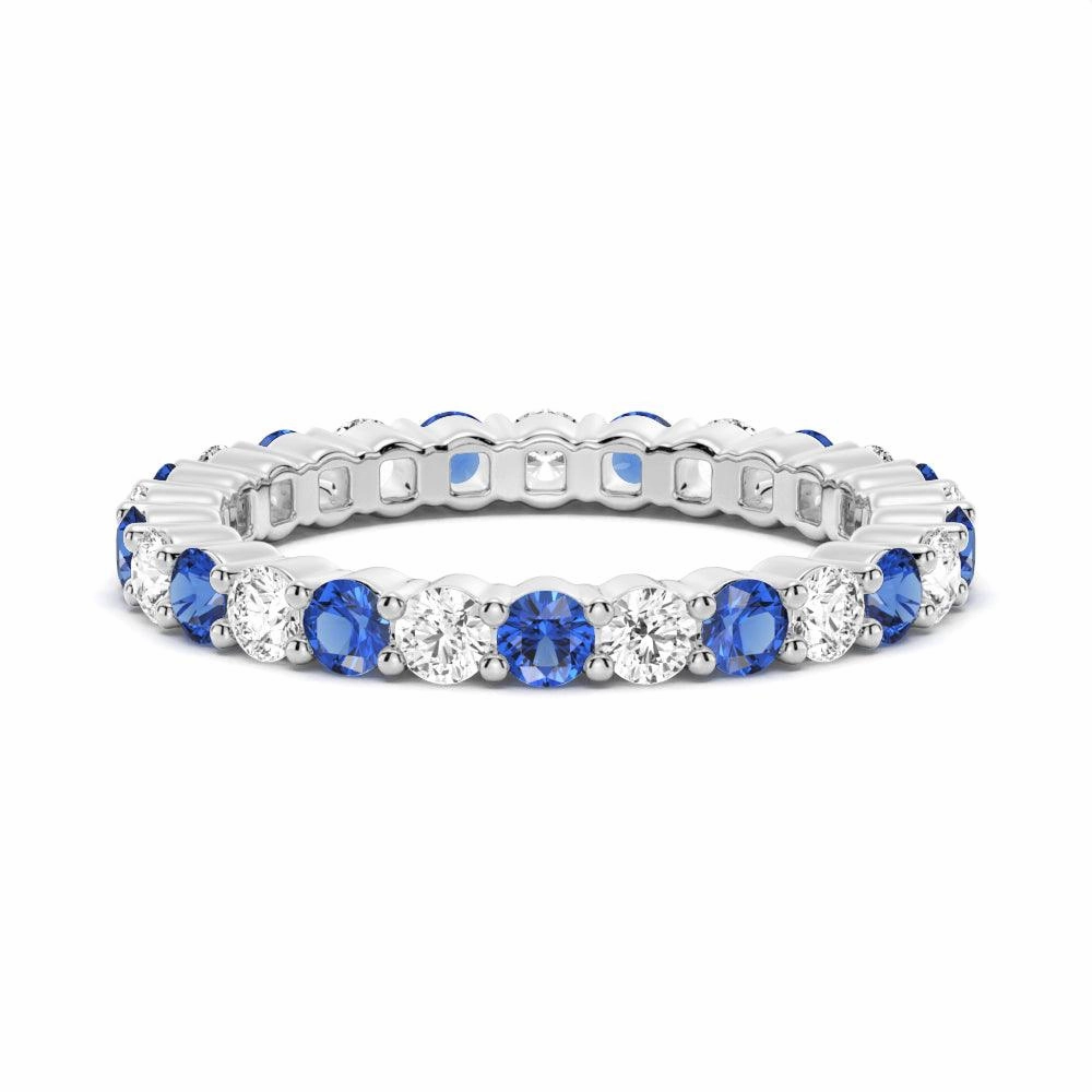 Camera Focus Prong Set Blue Sapphire and White Sapphire Eternity Wedding Band