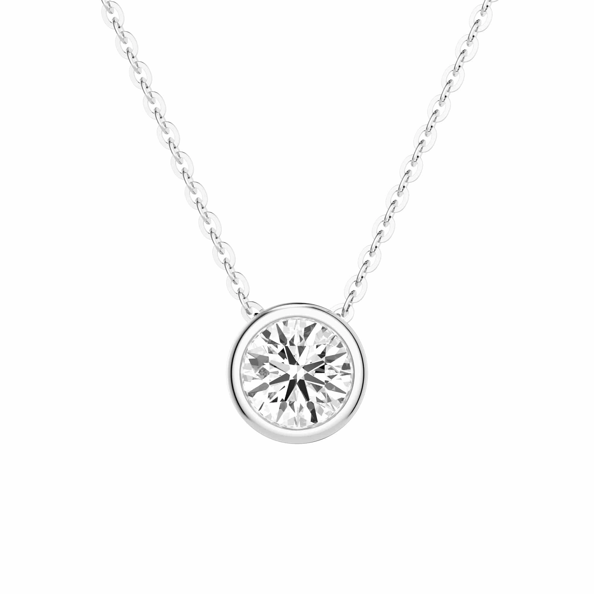 1 CT. Round Cut Moissanite Bezel Set Pendant Necklace Relaxed Look