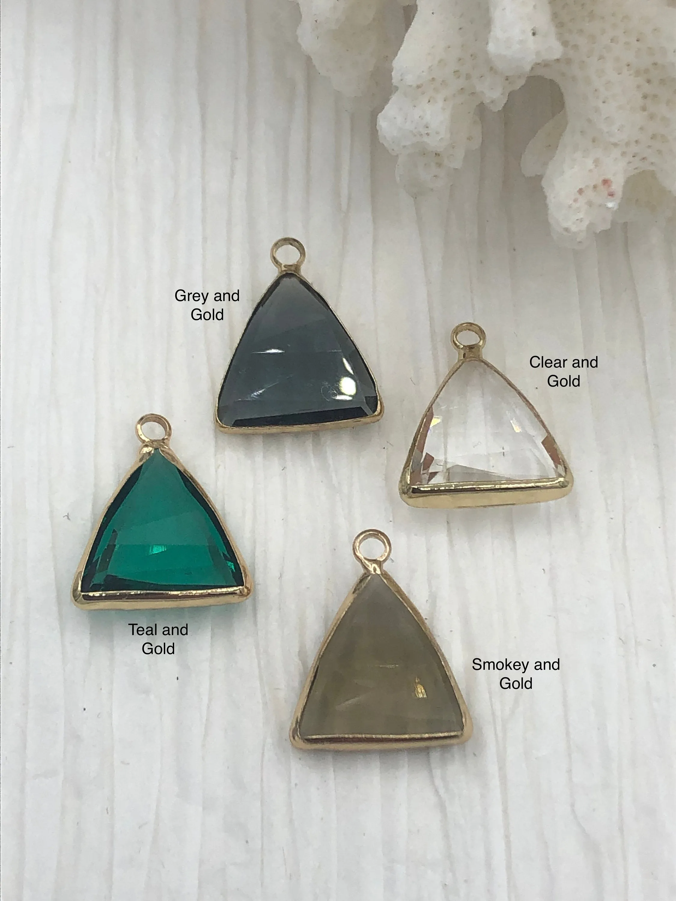 Opalescent Jewelry Layered Look Crystal Gold Soldered Pendants and charms. Triangle Gold Pendant Soldered Charms 4 Colors Fast Ship