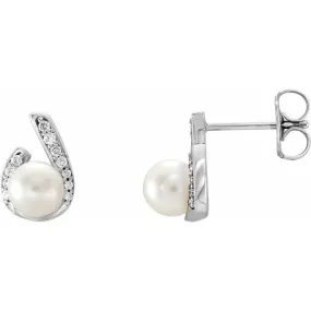 14K White  Freshwater Pearl & 1/10 CTW Diamond Earrings Vibrant Highlight