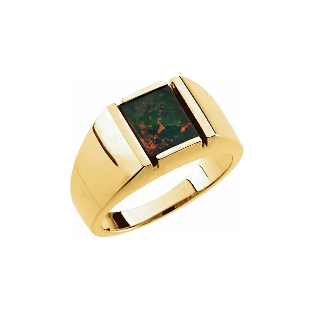 14K Yellow Bloodstone Men's Ring Elegant Glow Heavy Duty