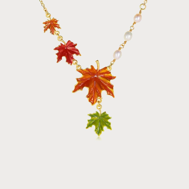 Street Style spring fashion Maple Leaf Pearl Necklace