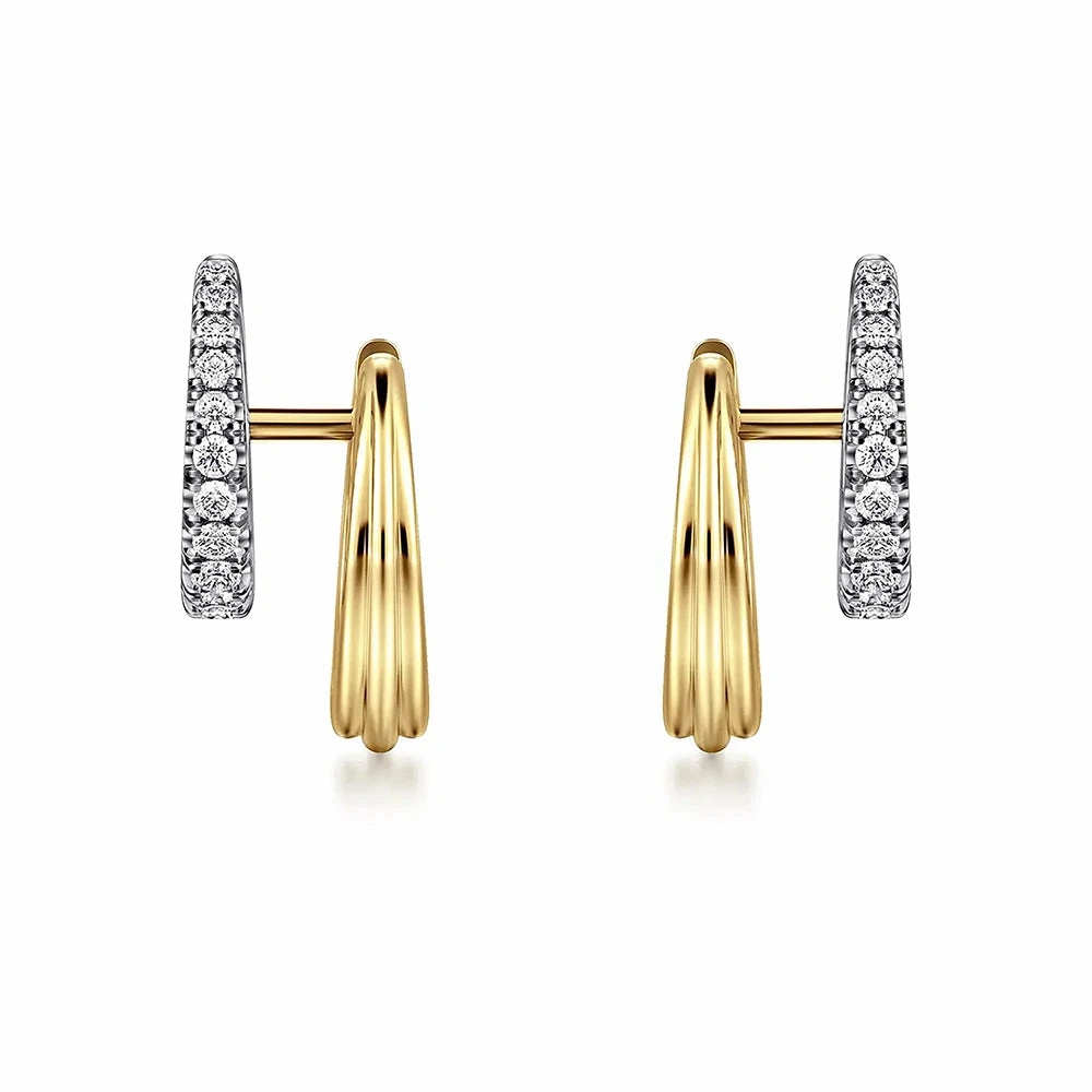 Sleek Shape Gentle Radiance Offset Two-Tone Diamond Hoop with Full Pav?? And Linear Designs