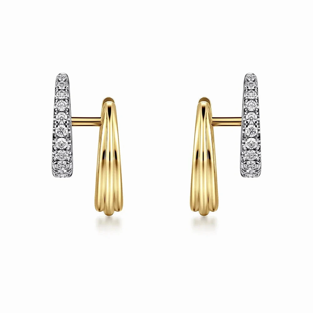 Offset Two-Tone Diamond Hoop with Full Pav?? And Linear Designs Vivid Detail Dressy Mood