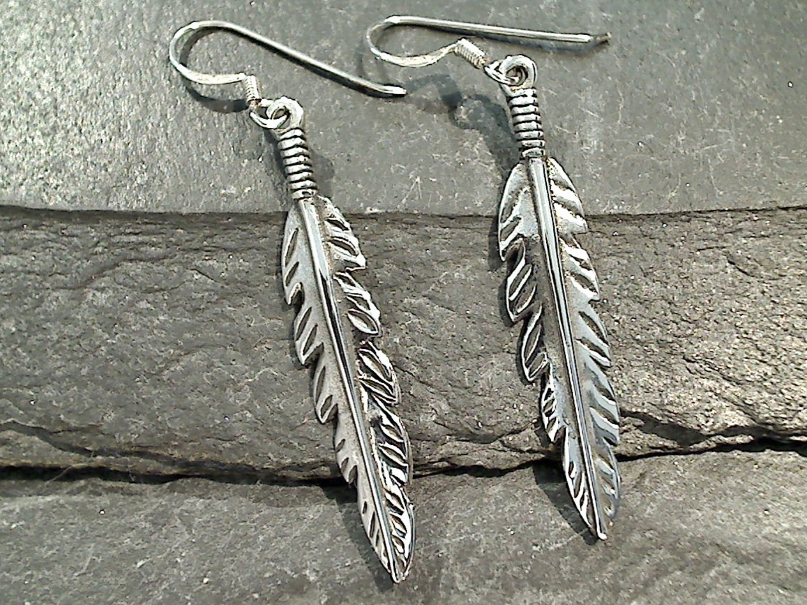 Abstract Embellishment Stunning Ornament Sterling Silver Long Feather Earrings
