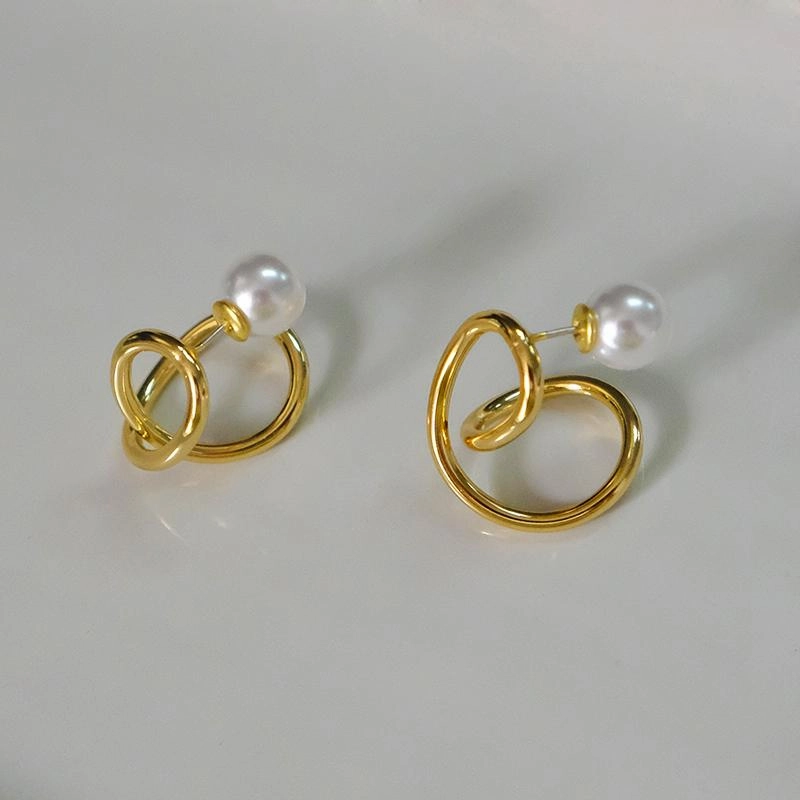 Bridesmaid Gift Refined Texture Two-Way 18K Gold Pearl Ear Jacket Stud Earrings | Gold Wrap Earrings, Gold Pearl Statement Earrings, Gold Pearl Back-Front Earrings