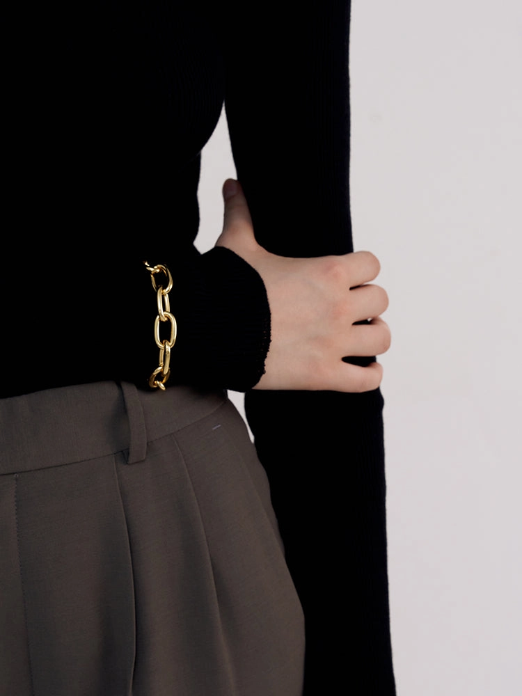 Holiday Outfit Opulent Finish Octavie Chunky Gold Panther Chain Necklace and Bracelet Set, Long Linked Chain Necklace Paper Link Chain Bracelet