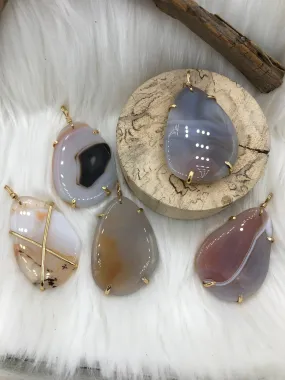 Mixed Color Agate Pendant with Brass Gold or Silver Wire Wrapped Bezel Natural Stone , Variety of Sizes and Colors.Stone Pendant Fast Ship Minimal Highlight