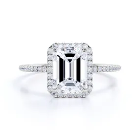 Model Shot Pave Set 1.5 Carat Emerald Moissanite Halo Engagement Ring