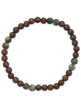 Mens Stretch Bracelet with Bronzite and African Turquoise Beads Premium Accent Dazzling Glow