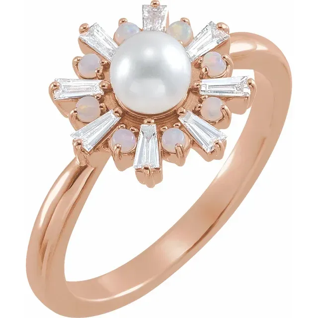 Everyday Chic 14K Rose  Cultured White Akoya Pearl, White Opal & 1/4 CTW Diamond