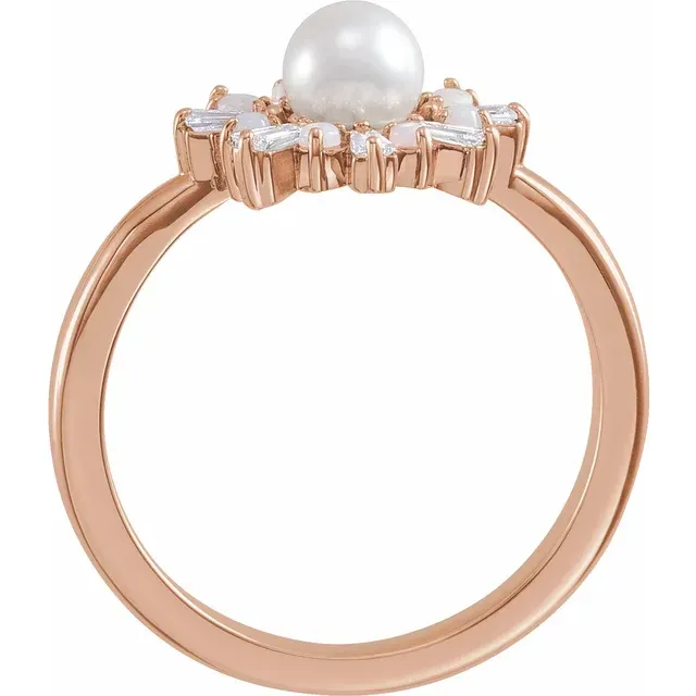 14K Rose  Cultured White Akoya Pearl, White Opal & 1/4 CTW Diamond Seasonal Sparkle Inspired Feature