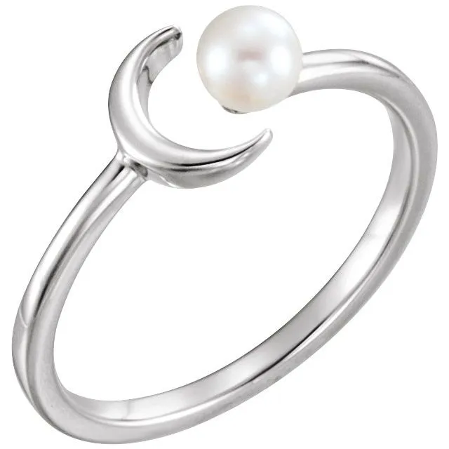 Personal Shine Cultured White Freshwater Pearl Crescent Moon Ring