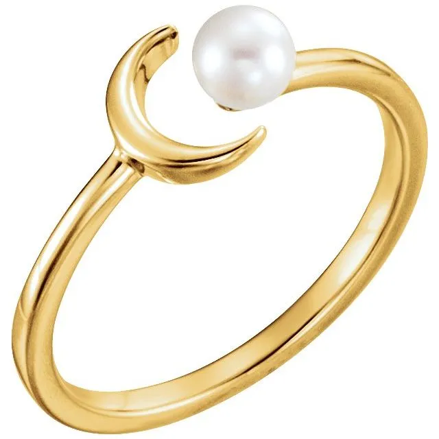 Cultured White Freshwater Pearl Crescent Moon Ring Creative Craft Classic Touch