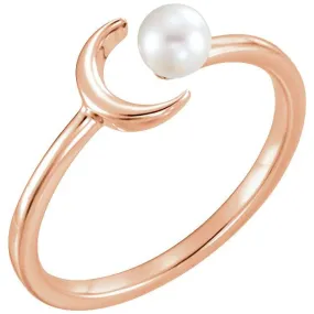 Cultured White Freshwater Pearl Crescent Moon Ring Handcrafted Style Subtle Shine