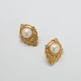 Vintage Avon Gold, CZ and Pearl Earrings Casual Vibe Alluring Shine