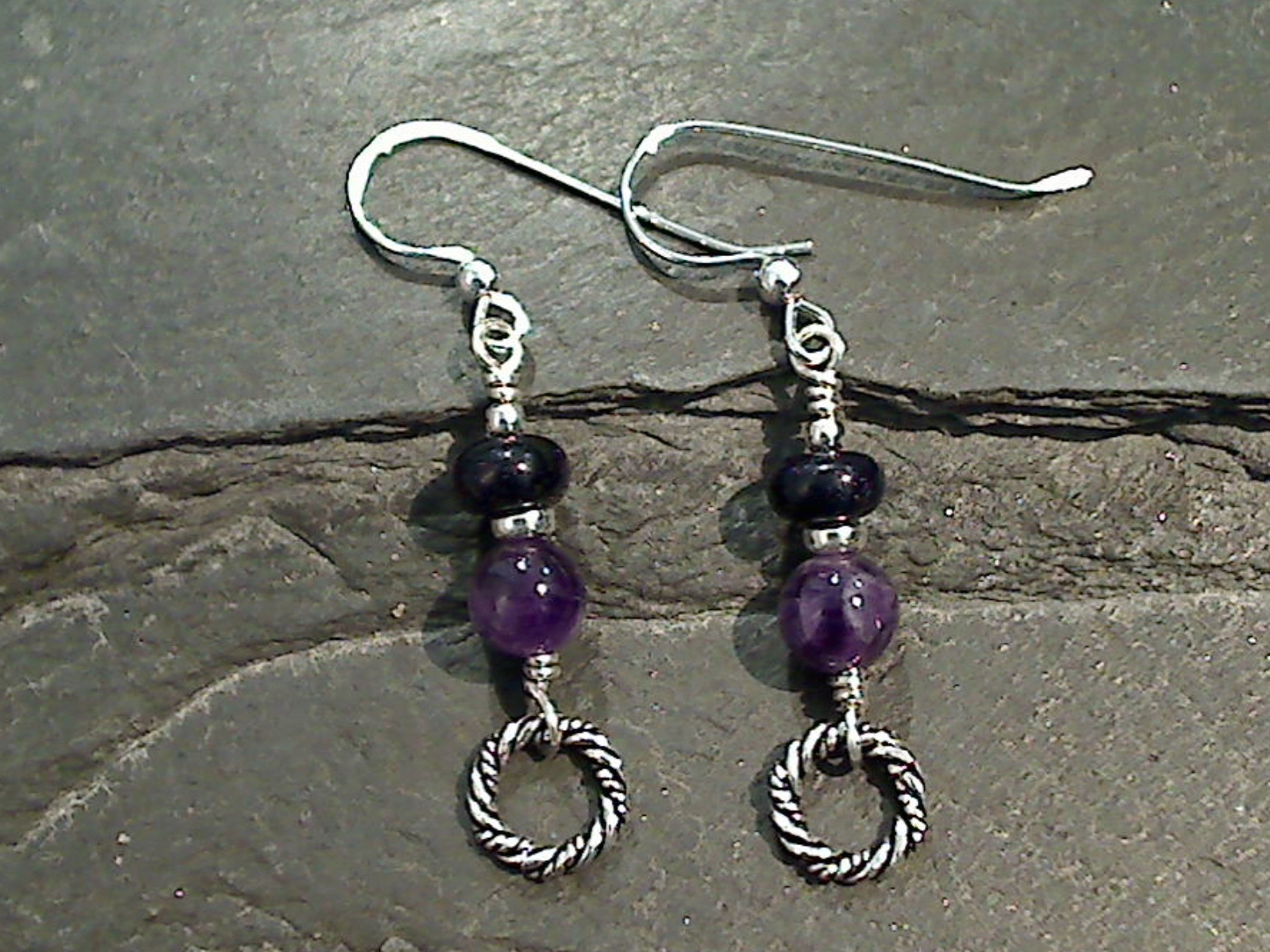 Amethyst, Blue Goldstone, Sterling Silver Earrings Premium Must-Have Unique Detail