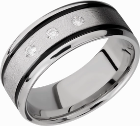Daily Accent Urban Feature Cobalt chrome 9mm beveled band with black Cerakote in grooves and 3, .05ct flush-set diamonds