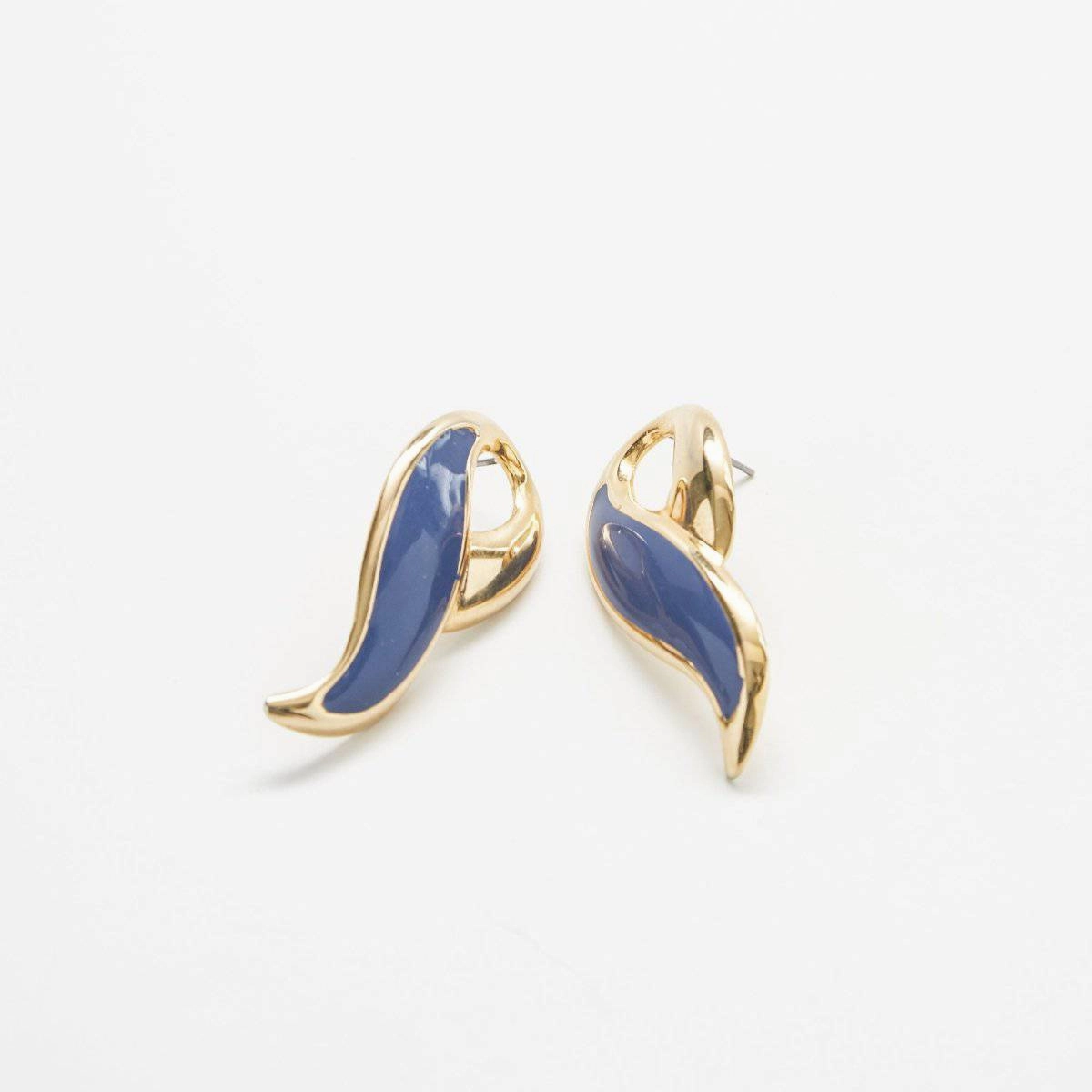 Vintage Blue Enamel Swoop Earrings Refined Gifts High Fashion