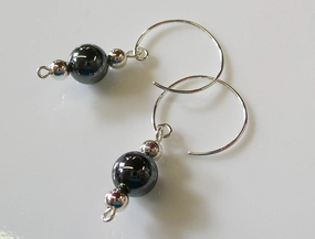 Elegant 8mm Hematite Sterling Silver Drop Earrings Secure Selection Stylish Style