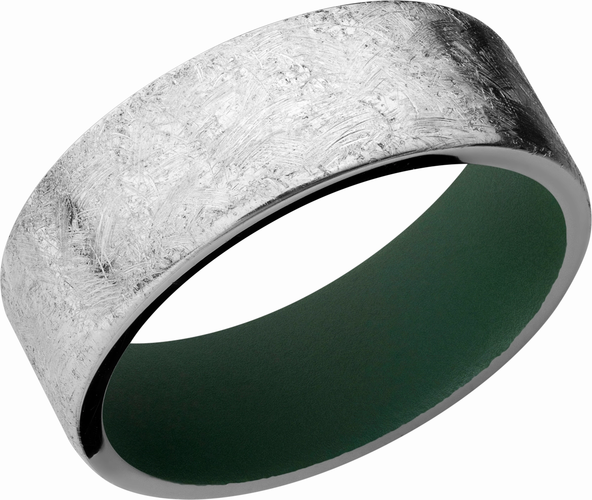 Exquisite Jewelry Cobalt chrome 8mm flat band with slightly rounded edges and a Highland Green Cerakote sleeve