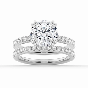 Round Cut Moissanite Ring Set with Matching Wedding Band Highlight Accent